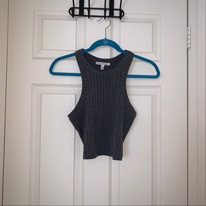 EXPRESS gray high-neck sleeveless ribbed sweater crop top